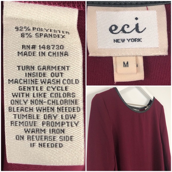 SOLD ECI Burgundy Faux Leather Trim Back Cutout Shift Dress - Picture 7 of 8